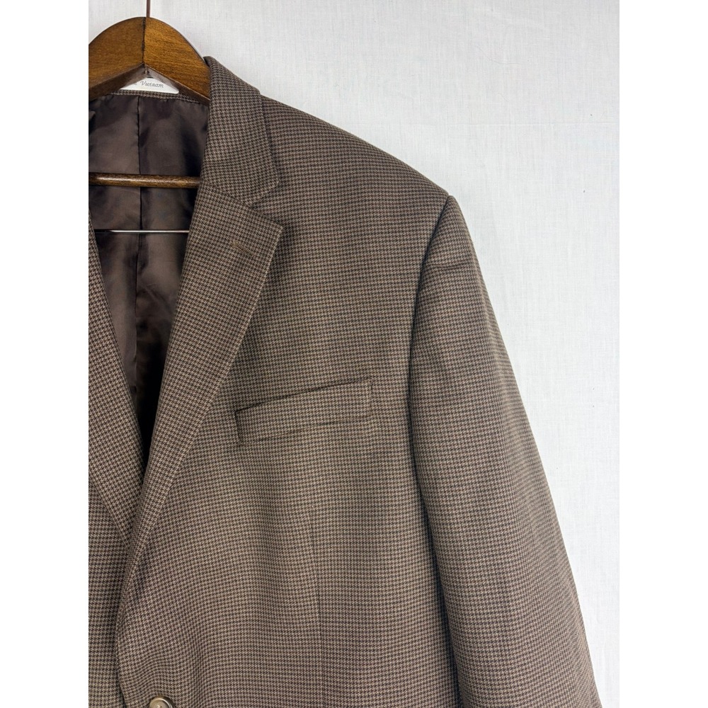 Mens Chaps 44R Brown Houndstooth Two Button Blazer Sport Coat Jacket Micro - Picture 4 of 16